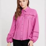 Free People  Summer Stars Button Down Pink Boho Shirt Size Small Cotton Crochet Photo 0