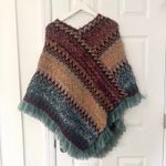 Coldwater Creek  NWT 22239 Pullover Fringe Zig Zag Open Knit Poncho One Size Photo 4