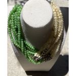 Vintage Green Jade Agate Glass Multi Strand Beaded Women’s Necklace Sz 19” Photo 4