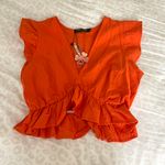 Fancyinn NWT  Orange Ruffle Blouse Crop Top Photo 2