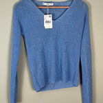 Mango  Women's Size XS Long Sleeve Sweater V-Neck Blue Sparkly NWT Party Glam Photo 0