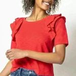 Lilla P Loose Knit Slub Elbow Sleeve Ruffle Crewneck size Small Preppy Luxury Red Photo 0