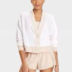 JoyLab  Women's Towel Terry Cardigan White Tan Stripe size Large Photo 0