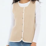 Miss Love Beaded Button Knit Vest Tank Top Size L Beige Cream Trim Sleeveless Photo 0