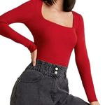 Jun & Ivy NWT Francesca's Red Square Neck Long Sleeve Fitted Bodysuit Small Photo 0