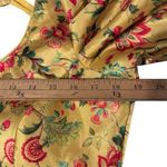 None Women’s Yellow Floral Silk Ruffle Short Sleeve Cropped Blouse Size Medium Photo 12