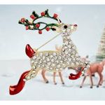 Reindeer Brooch Pin Rudolph Christmas Eve New Crystal Accents Santa Nort… Gold Photo 1