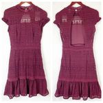 Foxiedox Burgundy Wine Lace Keyhole Back Stretch Ruffle Dress Women's Size S NEW Photo 1