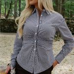 These Three Boutique Brown and White Gingham Women's Button Down Shirt Size M Photo 1