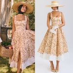 House Of CB  'Alba' Honeyflower Priint Gathered Cotton Midi Dress‎ NWOT Photo 0