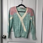Vintage‎ embroidered bow wool angora blend V neck sweater size medium Green Photo 1