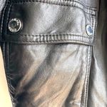 Michael Kors Black Vegan Leather Bomber Jacket with Gray Collar Photo 4