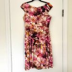 Muse Floral Print Pleated Fit & Flare Dress Pink Brown Women's Size 8 Photo 5