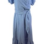 Sachin & Babi Blue Eyelet Maxi Dress Size 10 Puff Sleeve Belted Wedding Feminine Photo 0