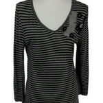 Max Mara  Weekend Top Large Gray‎ Striped Long Sleeve Designer Minimalist Photo 0