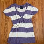 American Eagle  purple and white striped V-neck t-shirt. Photo 0