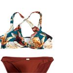 None Rust Color & Floral Longline Bikini Size Medium Photo 1