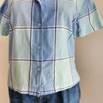 Vintage Y2K Cabin Creek Blue Plaid Button Down Shirt Cropped Short Sleeve PL Size L Photo 2