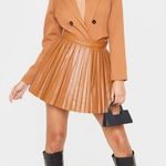 Pretty Little Thing Camel Faux Leather Pleated Skater Skirt Photo 0