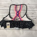 California Waves  Juniors Dot Flounce Macramé Bikini Top Size M Black Strappy New Photo 1