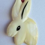 Mother of Pearl Carved Rabbit Red Photo 4