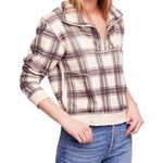 Free People  Why Not Plaid Quarter Zip Ivory Pullover Sweatshirt Size M EUC!! Photo 0
