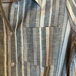 Fate Blue & White Striped Linen/Cotton Button Front Dress w/ Pockets & Tie Waist Photo 3