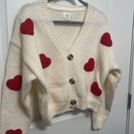 NWT Luna Ivy Valentines sweater cream chunky cozy red hearts cardigan size large Photo 9