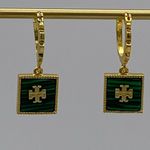 Tory Burch  huggie hoops with square drops, malachite with double T overlay. Photo 1