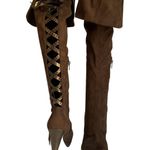 Bebe Brown Suede Over the Knee High Heel Boot with Back Lace-Up Festival Boho 8B Photo 0