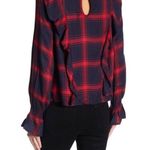 Kensie Kenzie Jeans Long Sleeve Ruffle Plaid Blouse - M Photo 1
