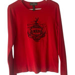 Ralph Lauren LRL Lauren  Size Medium‎ Red Holiday Reindeer Beaded Old Money Shirt Photo 0