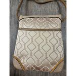 Tignanello Signature Cross Body Bag Beige Tan Gold Canvas Leather Buckle Pocket Photo 4