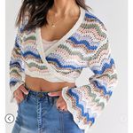 Francesca's Multicolor Crochet Bell Sleeve Fleur Tie Front Pullover NWT Photo 3