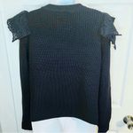 LILLA P Eyelet Ruffle Shoulder Trimmed Crew Neck Ribbed Sweater Black L Black Size L Photo 5