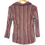 Apt. 9  Stretch Small Striped Red 3/4 Sleeve Top V-Neck Buttoned Retro Y2K‎ Work Photo 5