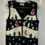 White Stag  Black/Off White Winter Snowman Scene Sweater Vest S Photo 0