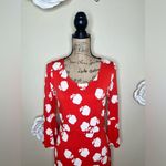 Boden Miriam Dress in Reddish Orange Floral Print with Bell Sleeves Sz 8L Red Photo 2