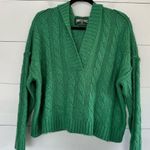 American Eagle  Women’s Large Green Cable Knit Hooded Sweater Photo 0