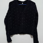 margaret o'leary  Black V-Neck Cardigan Sweater Pearl Beading Size Small Photo 0