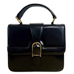 Vintage Dofan Paris Leather Handbag Black Gold Buckle Structured Top Handle Photo 0
