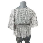 Dizzy Lizzy White Baby Doll Top Crop Large Flutter Sleeve Boho Allover Print Photo 5
