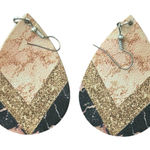 Teardrop Faux‎ Leather Earrings Chevron Marble Gold Glitter Black Dangle Photo 0