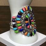 Sterling Silver Petit Point Gemstone and Handcrafted Native American Navajo Cuff Photo 6