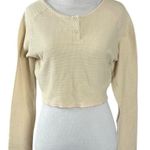 frankie's bikinis Viola Waffle Long Sleeve Crop Top in Smitten Size XL Neutral Photo 1