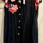 Cristina Vergani NWT MADE IN ITALY BLACK Floral Linen Shirt Dress S Photo 4