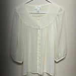 Loft Cream Blouse with Bib Collar and Ruffled 3/4 Sleeves Photo 0