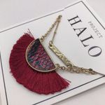 Layered Red Tassel Scales and Gold Tone Bar Fashion Statement Necklace Photo 1