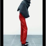 ZARA Full Length Trousers in Faux Leather Cherry Red Size Medium NWT Photo 2