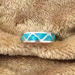 Sterling Silver VTG  Southwest Crushed Turquoise Inlay Ring Photo 0